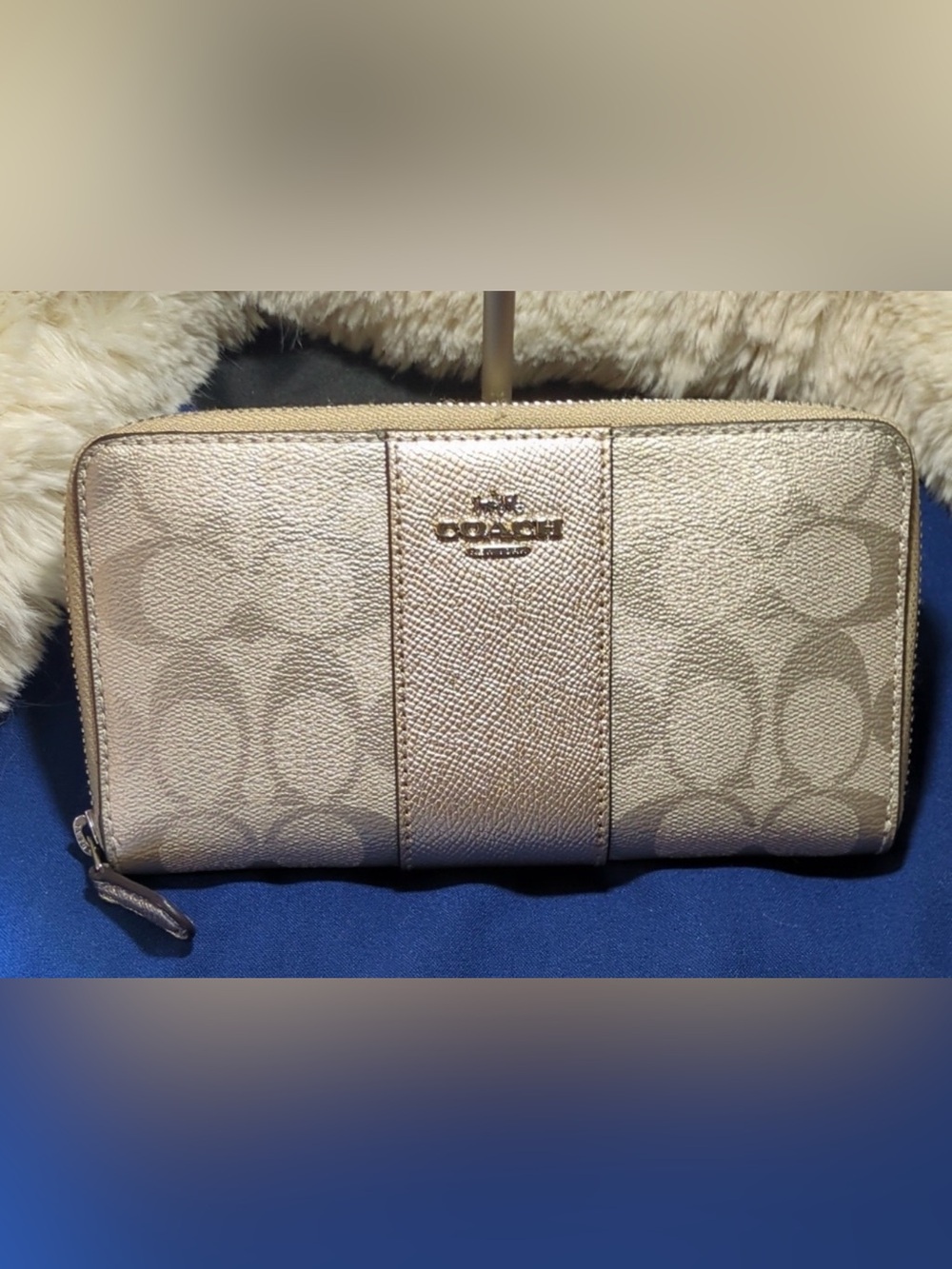 Coach Metallic Gold Signature Accordion Zip Wallet